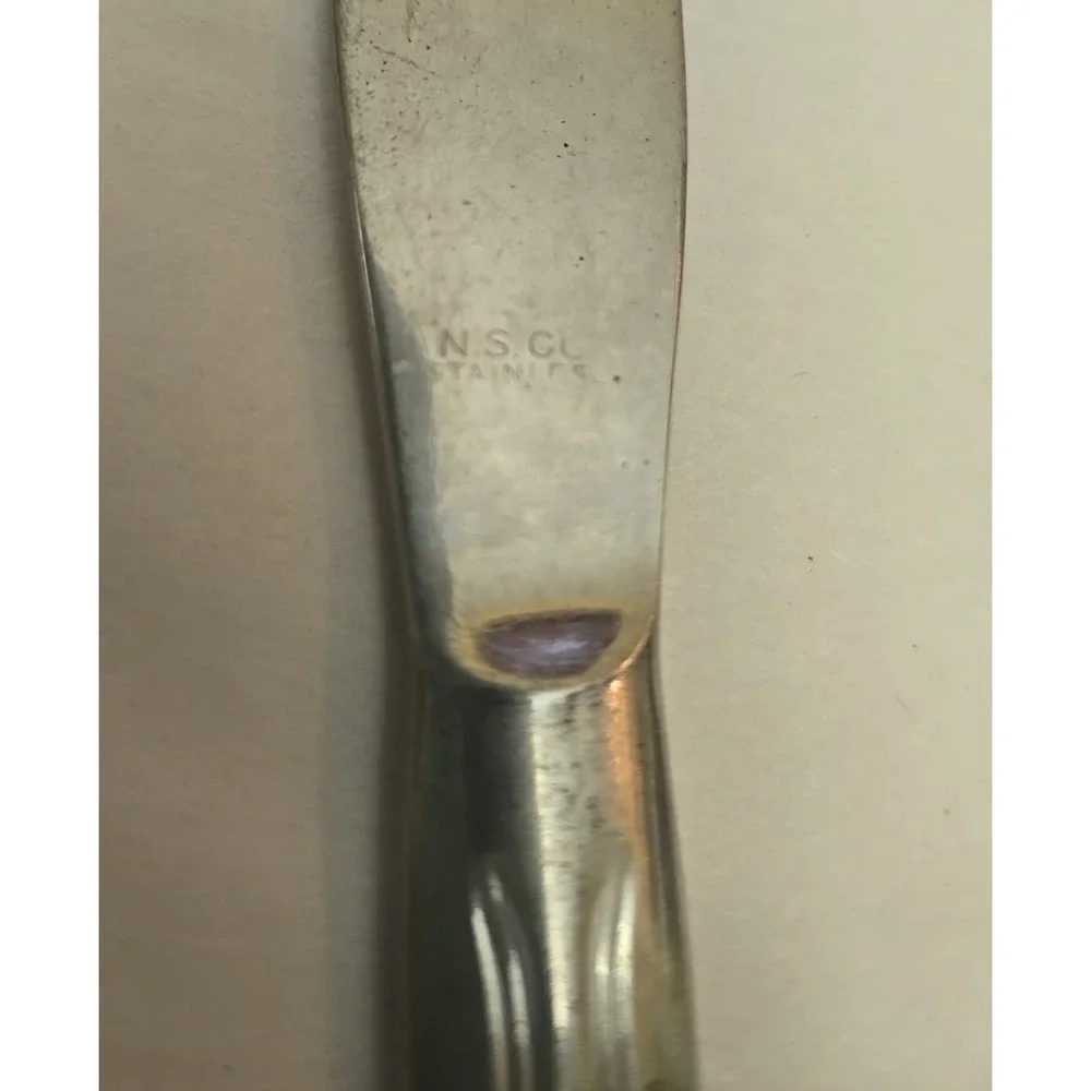 Lot Of 3 National Stainless NS Co Dinner Knives Flower Glossy - Unknown Pattern